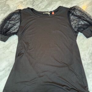 Black Short Sleeve Top with Sheer Sleeves